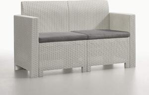 BICA Salotto da Giardino con Divano 2 Posti 2 Poltrone e Tavolino con Cuscini in Rattan PE colore Bianco
