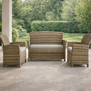 VivaGarden Salotto da Giardino con Divano 2 Posti 2 Poltrone e Tavolino con Cuscini in Rattan PE colore Cappuccino - Century