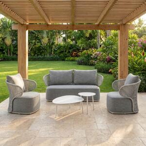 Amicasa Salotto da Giardino con Divano 2 Posti 2 Poltrone e Tavolino con Cuscini in Rattan PE colore Grigio - Toscana