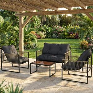 VivaGarden Salotto da Giardino con Divano 2 Posti 2 Poltrone e Tavolino con Cuscini in Rattan PE colore Grigio/Marrone