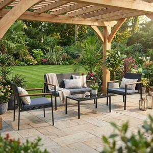 VivaGarden Salotto da Giardino con Divano 2 Posti 2 Poltrone e Tavolino con Cuscini in Rattan PE colore Nero/Grigio