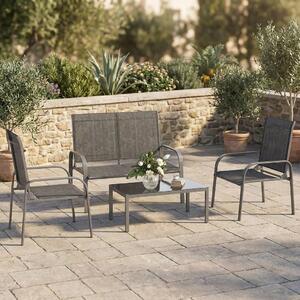 VivaGarden Salotto da Giardino con Divano 2 Posti 2 Poltrone e Tavolino in Acciaio/Textilene colore Nero