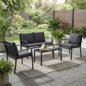 VivaGarden Salotto da Giardino con Divano 2 Posti 2 Poltrone e Tavolino in Metallo/Textilene colore Nero