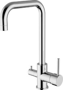 TEOREMA Miscelatore monocomando lavello tre ingressi in ottone cromato con uscita separata, deviatore acqua potabile e fissaggio rapido - TEOREMA