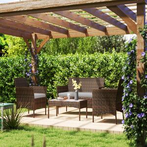 VivaGarden Salotto da Giardino con Divano 2 Posti 2 Sedie e Tavolino Basso in Rattan e Acciaio colore Grigio e Marrone