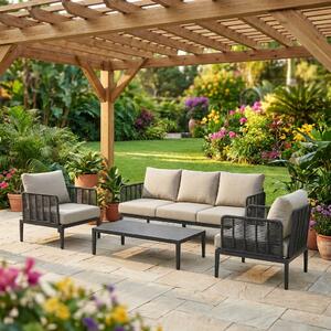 VivaGarden Salotto da Giardino con Divano 3 Posti 2 Poltrone e Tavolino con Cuscini in Alluminio colore Antracite