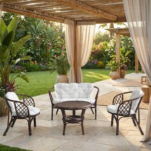 VivaGarden Salotto da Giardino con Divano 2 Posti 2 Sedie e Tavolino con Cuscini colore Marrone - Australia in Wicker