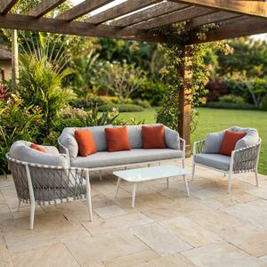 VivaGarden Salotto da Giardino con Divano 3 Posti 2 Poltrone e Tavolino con Cuscini in Alluminio colore Bianco
