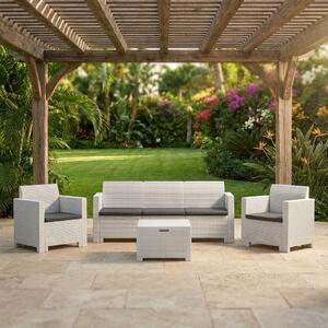 BICA Salotto da Giardino con Divano 3 Posti 2 Poltrone e Tavolino con Cuscini in Rattan PE colore Bianco - Nebraska 3