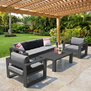 VivaGarden Salotto da Giardino con Divano 3 posti 2 Poltrone e Tavolino con Cuscini in Alluminio colore Antracite - Maturn