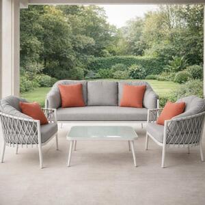 VivaGarden Salotto da Giardino con Divano 3 Posti 2 Poltrone e Tavolino con Cuscini in Alluminio colore Bianco