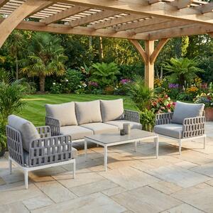 VivaGarden Salotto da Giardino con Divano 3 Posti 2 Poltrone e Tavolino con Cuscini in Alluminio colore Grigio Chiaro