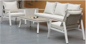 Amicasa Salotto da Giardino con Divano 3 Posti 2 Poltrone e Tavolino con Cuscini in Alluminio colore Bianco - Alex