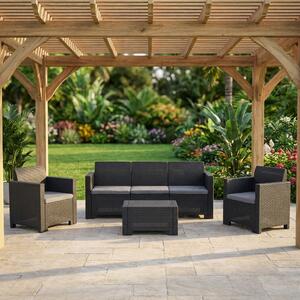 BICA Salotto da Giardino con Divano 3 Posti 2 Poltrone e Tavolino con Cuscini in Rattan PE colore Taupe - Nebraska III
