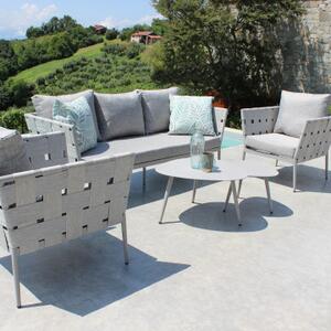 VivaGarden Salotto da Giardino con Divano 3 Posti 2 Poltrone e Tavolino con Cuscini in Tessuto e Alluminio colore Grigio/Tortora