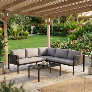 VivaGarden Salotto da Giardino con Divano Angolare e Tavolino con Cuscini in Acciaio colore Grigio