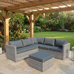 VivaGarden Salotto da Giardino con Divano Angolare e 1 Pouf con Cuscini e Pouf in Alluminio colore Grigio - Armonioso