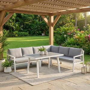 VivaGarden Salotto da Giardino con Divano Angolare e Tavolino con Cuscini in Alluminio colore Grigio - Madeira
