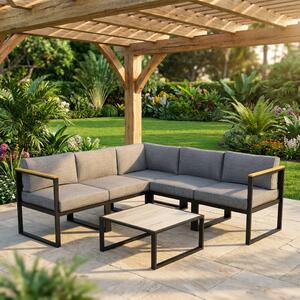 VivaGarden Salotto da Giardino con Divano Angolare e Tavolino con Cuscini in Alluminio colore Grigio