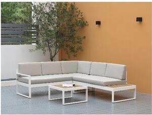 Amicasa Salotto da Giardino con Divano Angolare e Tavolino con Cuscini in Alluminio/Polywood colore Bianco/Grigio - Corallo
