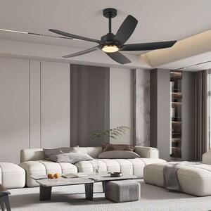Ventilatore da soffitto ZELURXX con LED, 132 cm (52 pollici), 5 pale, intensità regolabile, controllo tramite app, timer, per camera da letto e soggiorno, nero, ideale per l'estate e l'inverno