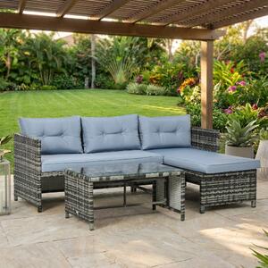 VivaGarden Salotto da Giardino con Divano Chaise Longue e Tavolino con Cuscini in Rattan PE colore Grigio