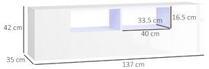 HOMCOM Mobile TV 60" max in Truciolato con 3 Ripiani, 2 Armadietti e Luci LED, 137x35x42 cm, Bianco Lucido