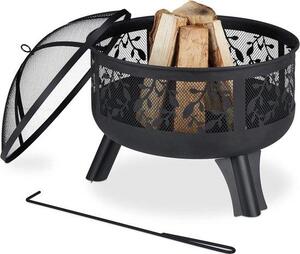 Braciere per candele con protezione antiscintille - Griglia - Motivo a foglie - Ø 62 cm - Braciere da giardino nero