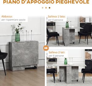 HOMCOM Tavolo Pieghevole in Legno per 4-6 Persone con Ruote, 75x140x74cm, Grigio