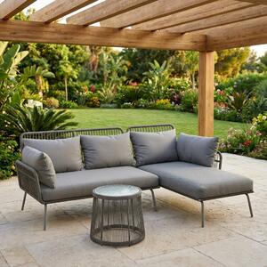 VivaGarden Salotto da Giardino con Divano Chaise Longue e Tavolino con Cuscini in Rattan PE colore Grigio Chiaro