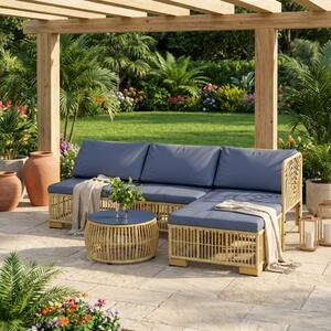 VivaGarden Salotto da Giardino con Divano Chaise Longue e Tavolino in Rattan PE colore Grigio