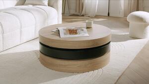 Tavolino girevole tondo in MDF Bianco e Rovere - JANITA
