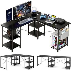 ZELURXX, scrivania a forma di L, colore nero, dimensioni 240 x 140 cm, capacità di carico 180 kg, sistema di gestione dei cavi