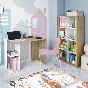 FORES HABITAT Scaffale Libreria per Bambini 8 Cubi a Giorno Dimensioni 71x33x137 cm colore Bianco e Rovere - Kenya