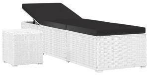 Lettino Prendisole Cuscino e Tavolino da Tè Polyrattan Bianco