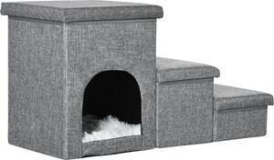 AllMyPets Scaletta per Cani 10kg max a 3 Gradini con Casetta per Cani e Spazio Portaoggetti 73.5x33x40.5 cm Grigio