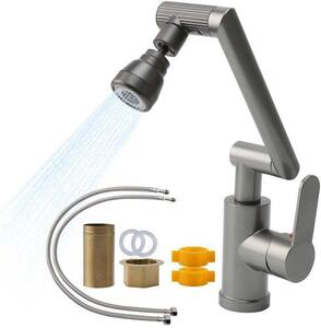 Rubinetto con beccuccio orientabile per viso e bocca, rubinetto da cucina tridimensionale orientabile con 3 modalità di getto, 2 tubi flessibili, lavello versatile per bagno, doccia e cucina