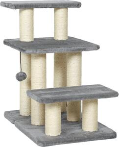 AllMyPets Scaletta per Cani e Gatti con 3 Scalini in Peluche e Pali Tiragraffi in Sisal Capacit 10 kg colore Grigio - W809GY