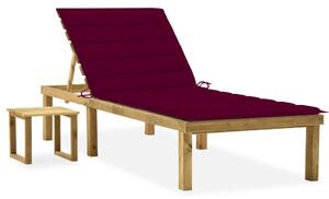 Lettino da giardino con tavolino cuscino legno pino impregnato