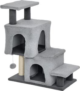 AllMyPets Scaletta per Gatti a 4 Gradini Regolabile in Altezza con 2 Casette Palo Tiragraffi e Pallina colore Grigio - W810GY