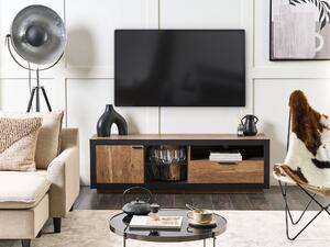 Mobile TV con LED in legno chiaro nero 160 x 42 cm con mensola soggiorno sala da pranzo stile retrò Beliani