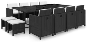 Set da Pranzo da Giardino 13 pz con Cuscini in Polyrattan Nero