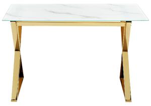 Tavolo da pranzo in vetro temperato e bianco oro 120 x 70 cm gambe in metallo Attica soggiorno elegante Beliani