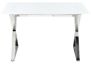 Tavolo da pranzo in vetro temperato bianco e argento 120 x 70 cm gambe in metallo Attica soggiorno elegante Beliani