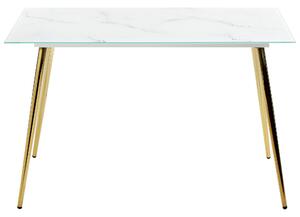 Tavolo da pranzo in vetro temperato bianco dorato 120 x 70 cm effetto marmo soggiorno moderno glam Beliani