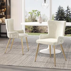 Sedia da pranzo in velluto Sweiko, set di 2, lussuosa sedia da salotto/camera da letto con quattro gambe di supporto in metallo color oro, beige