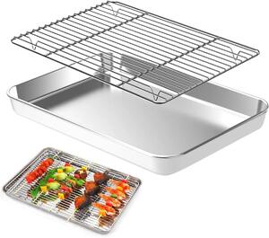 Teglia rettangolare con griglia di raffreddamento, dimensioni 23,5x17,5x2,5 cm, ideale per la cottura, il raffreddamento e lo scolamento di verdure e preparazioni