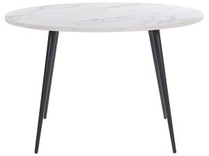 Tavolo da Pranzo Effetto Marmo Bianco Piano Gambe in Metallo Nero Rotondo 120 cm Stile Glamour Moderno Beliani