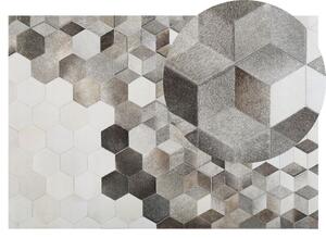 Tappeto in pelle di vacchetta Capelli grigi su pelle Motivo patchwork geometrico 140 x 200 cm Beliani