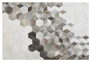 Tappeto in pelle di vacchetta Capelli grigi su pelle Motivo patchwork geometrico 140 x 200 cm Beliani